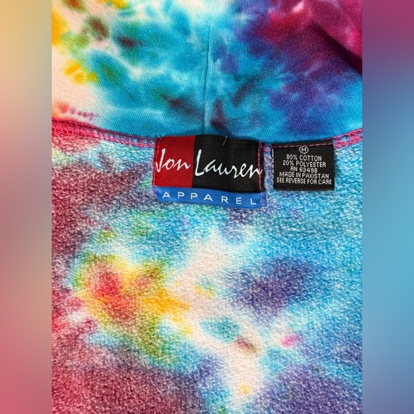 NWT Jon Lauren Womens Tie Dye Drawstring Multicolor Pullover Hoodie Size L - Picture 11 of 12